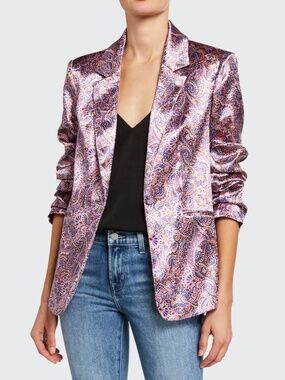 Cinq a Sept Kylie Pink Satin Floral Paisley Blazer, Women's 2 Jacket, Bohemian